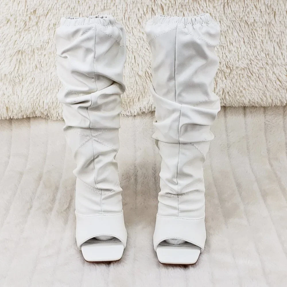 Restocked Bone White Square toe Scrunch Slouch Mid Calf Boots Vic_9